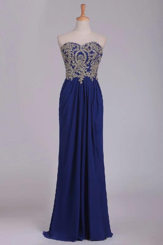 Sweetheart Prom Dresses A Line With Applique & Beads Floor Length
