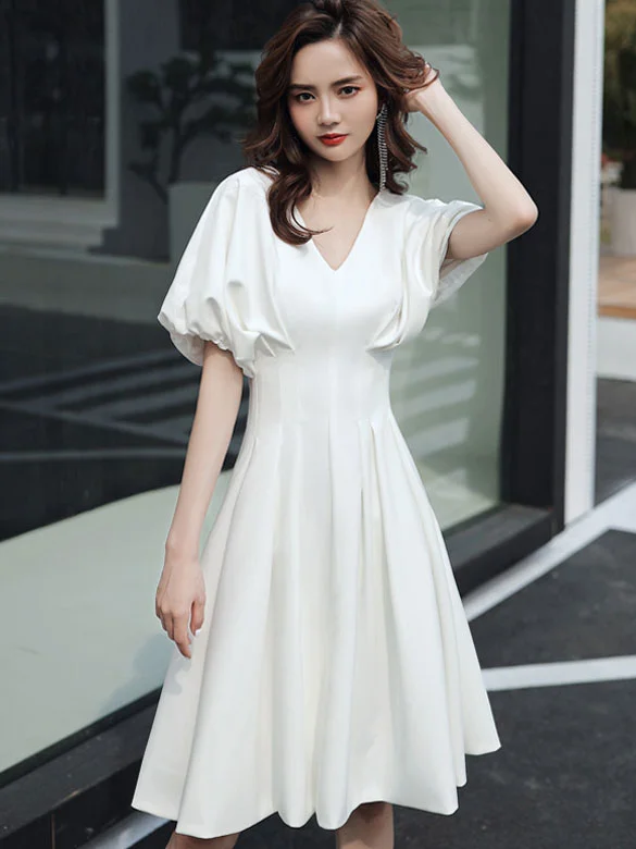 V-Neck Fit & Flare Dress with Frill Sleeve