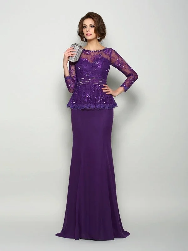 Trumpet/Mermaid Scoop Beading Long Sleeves Long Chiffon Mother of the Bride Dresses TPP0007242