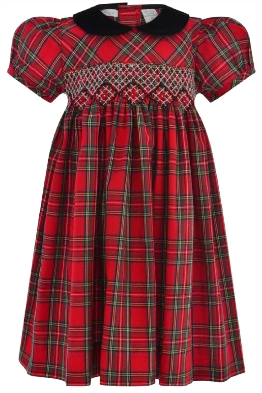 Hand Smocked Plaid Short Sleeve Girl Dress