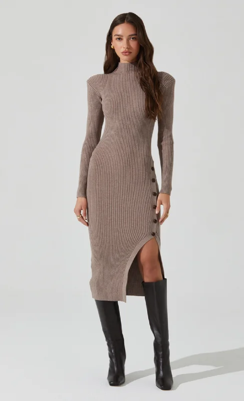 Soryn Sweater Dress Taupe Iron Safe Non-Iron Wrinkle Free
