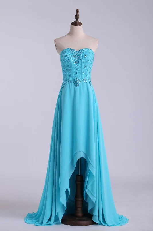 Sweetheart Beaded Bodice A Line Prom Dress Chiffon