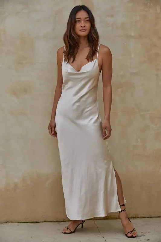 Silky Satin Slip Dress White Sand