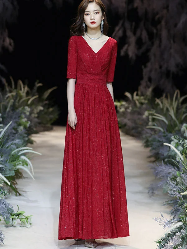Shimmer A-Line Maxi Wrap Evening Dress with Half Sleeve