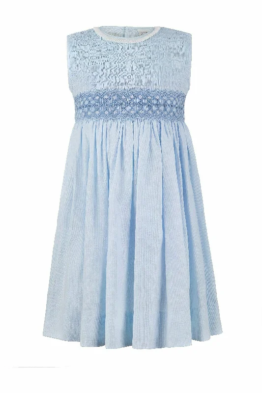 Blue Hand Smocked Polka Dots Toddler & Youth Dress