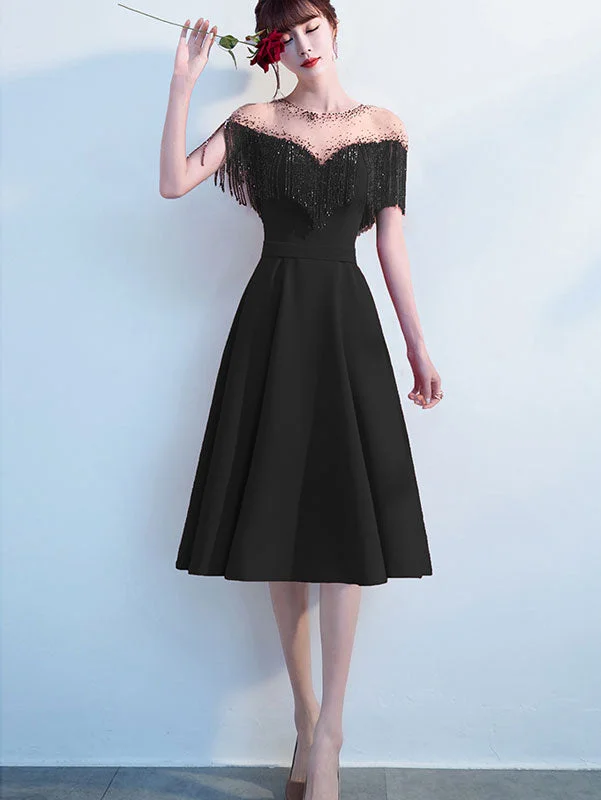 Red Black Beads Tassels A-Line Mid Formal Dress