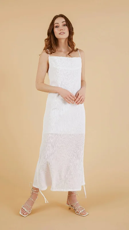 The Handloom Moon Drawstring Dress - White