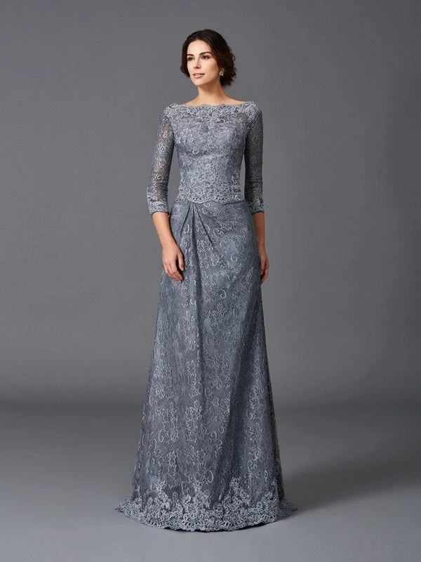 A-Line/Princess Bateau Lace 3/4 Sleeves Long Net Mother of the Bride Dresses TPP0007283
