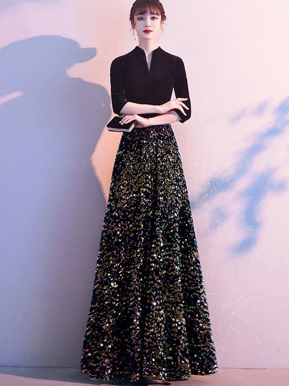 Sequined Fishtail Fit & Flare High Neck Winter Prom Dress