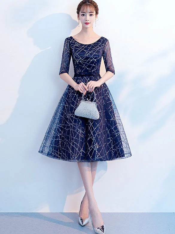 Blue Sequined Stripe A-Line Dress