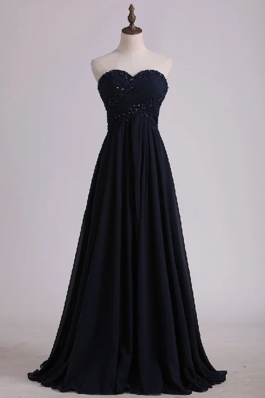 Sweetheart With Ruffles And Applique Chiffon A Line Prom Dresses