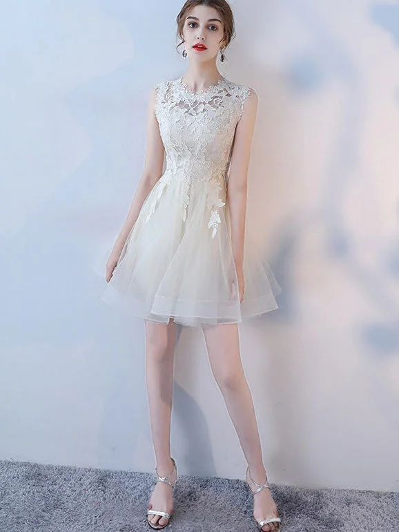 Lace A Line Mini Tulle Dress in Black Beige