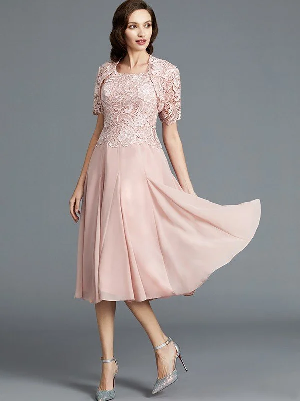 A-Line/Princess Sleeveless Scoop Tea-Length Chiffon Mother of the Bride Dresses TPP0007160