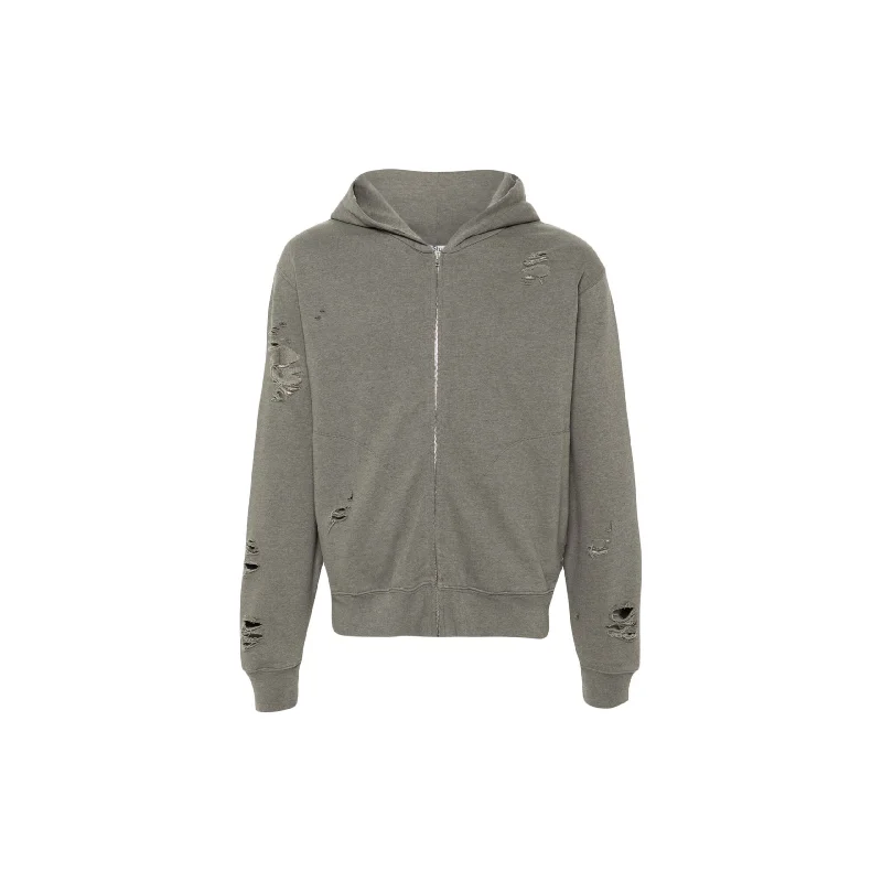 Hooded Zipper Sweater (Moss Green) Velvet Chenille Corduroy