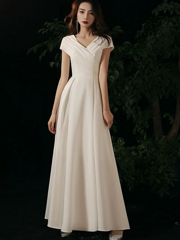 White Wrap V-neck Fit & Flare Formal Dress