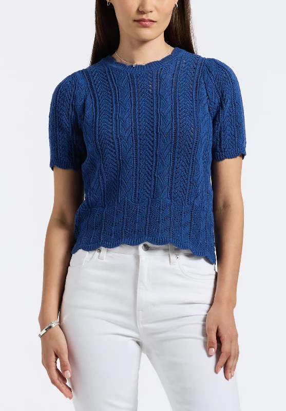 Posey Women's Short-Sleeve Crochet Knit Sweater Top, Navy - SW0108P Cashmere Blend Cotton Blend Poly Blend Posey Women's Short-Sleeve Crochet Knit Sweater Top, Navy - SW0108P Cashmere Blend Cotton Blend Poly Blend