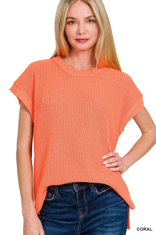 Just My Style Coral Knit Sweater Vest Mesh Sweater Canvas Denim