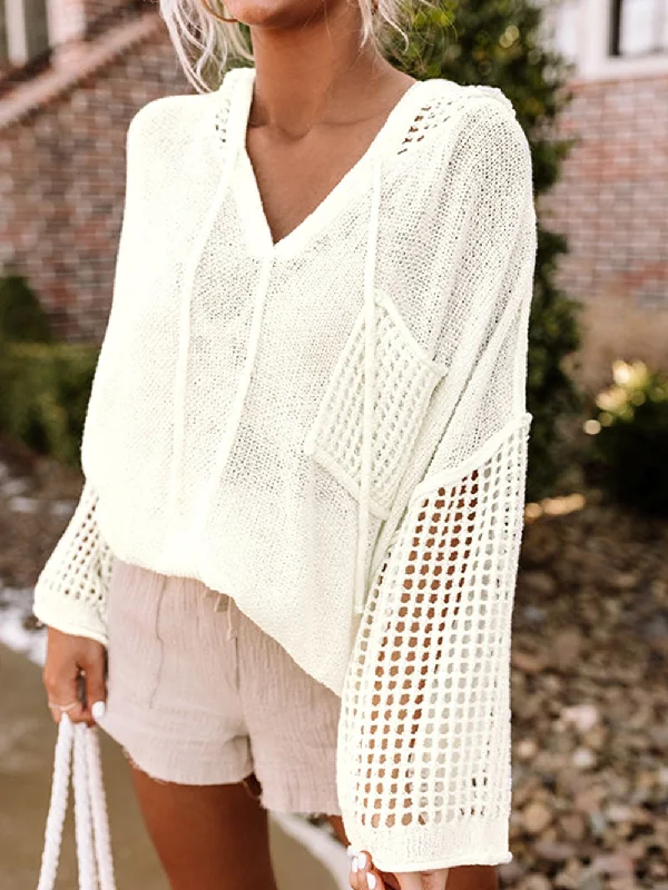 Open Stitch Hooded Sweater Print Jacquard Patchwork