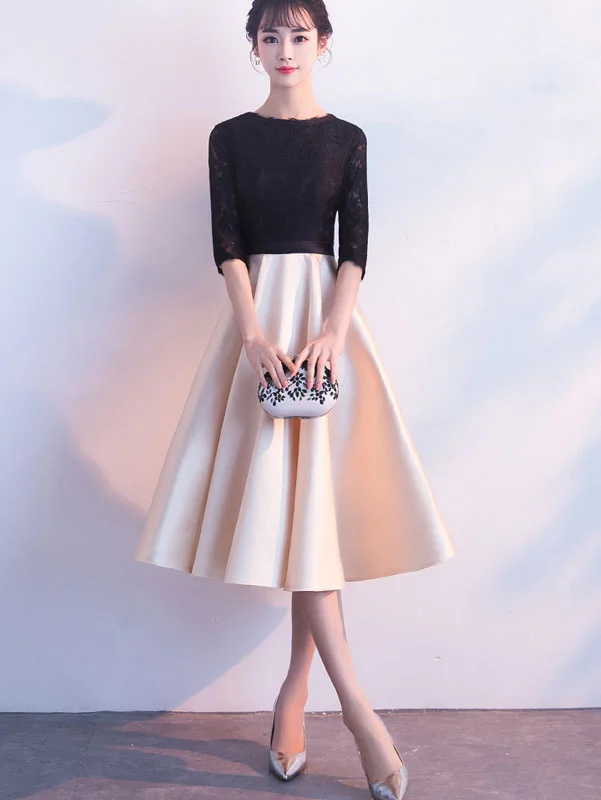 Color-blocked Belt Fit & Flare Tea-Length Prom Dress