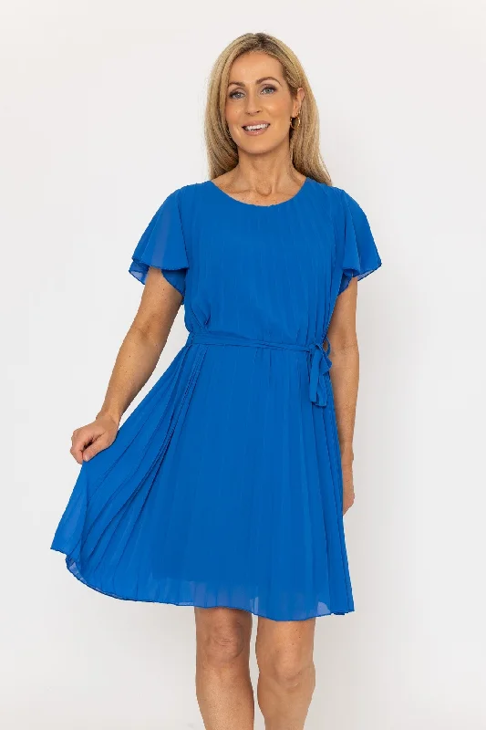 Plain Blue Pleated Dress