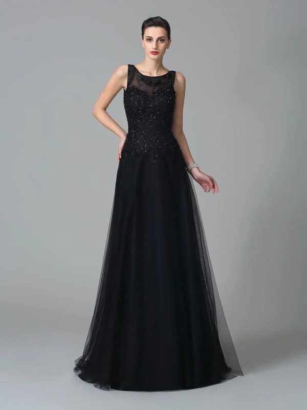 A-Line/Princess Straps Beading Sleeveless Long Net Mother of the Bride Dresses TPP0007280
