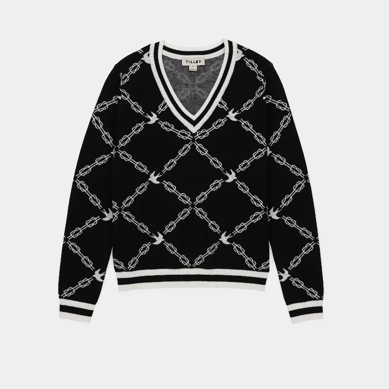 Birdie Links V-Neck Jacquard Sweater Layered Multi-layer Single Layer