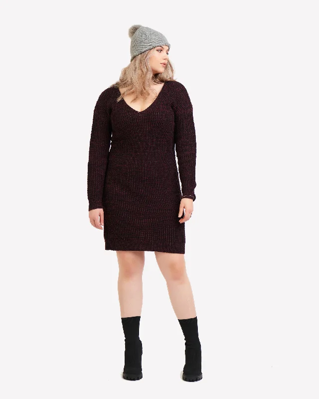 Maeve Sweater Dress | Black / Burgundy Toggled Drawstring Belted