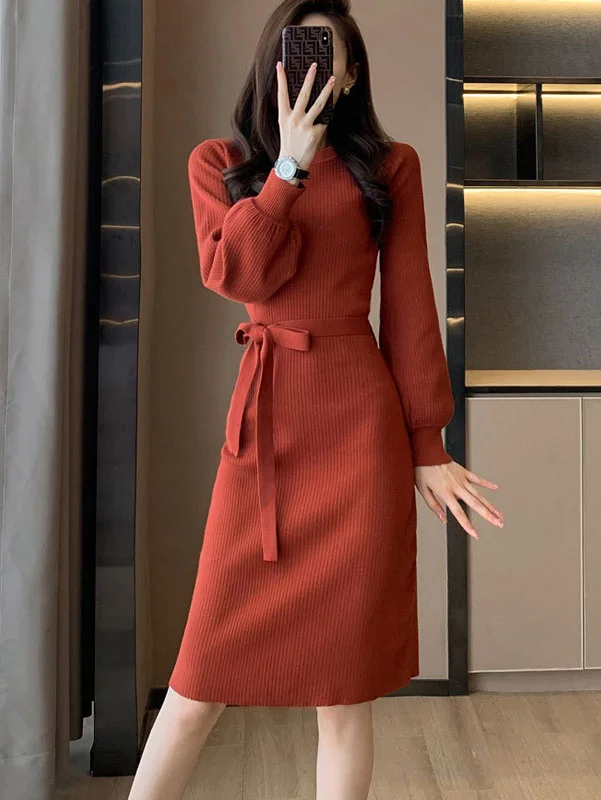 Orange Black Winter Knit Sweater Dress Bright Pastel Dark