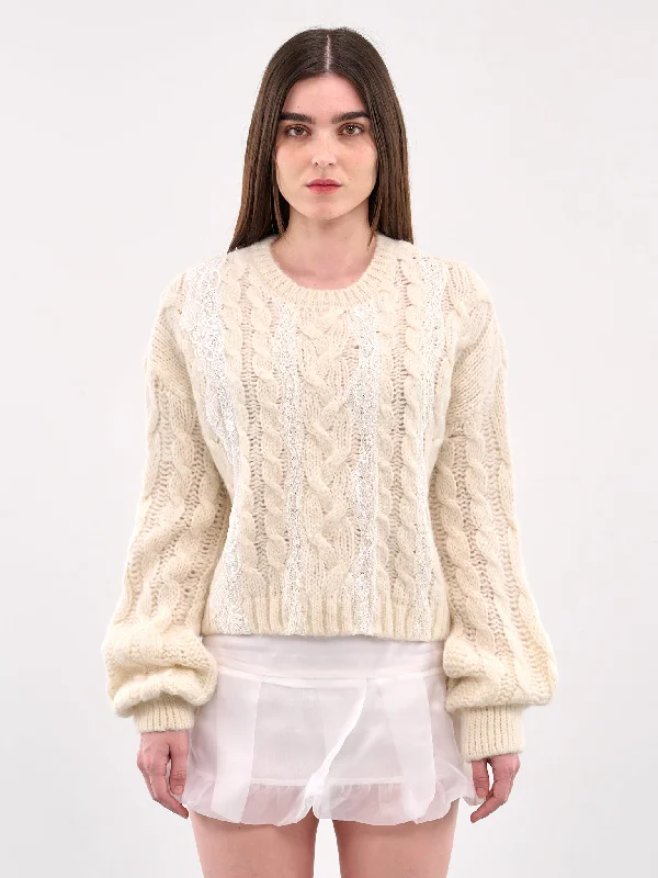 Lace Detailed Cable Knit Sweater (KN038-WHITE) Thin Thick Dense