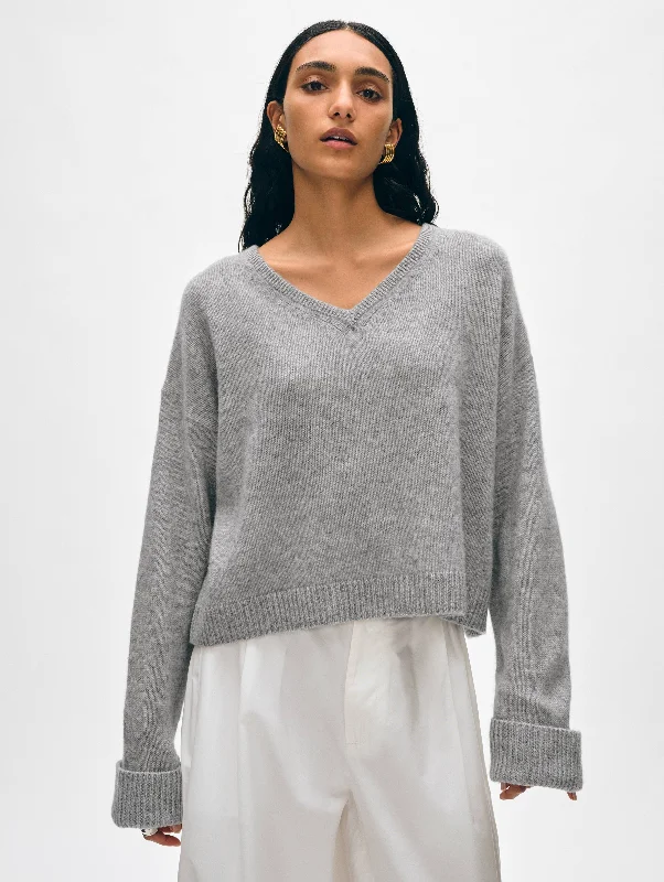 Cashmere Cuffed V Neck