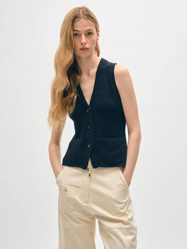 Cotton Linen Ribbed Waistcoat