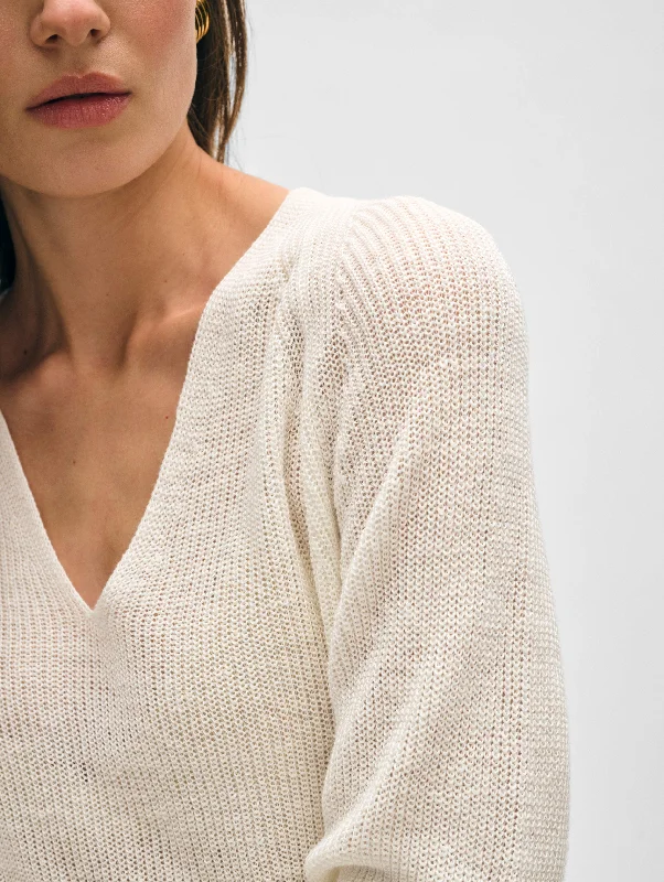 Linen Ribbed Raglan V Neck