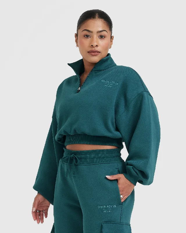 All Day Est 2020 Crop 1/4 Zip Sweatshirt | Marine Teal