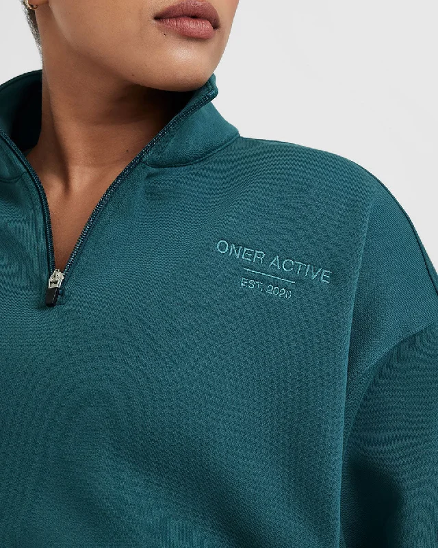 All Day Est 2020 Crop 1/4 Zip Sweatshirt | Marine Teal