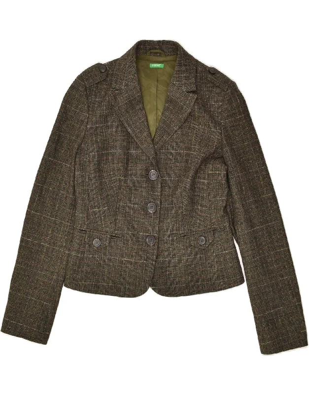 BENETTON Womens Military Crop 3 Button Blazer Jacket IT 42 Medium Green