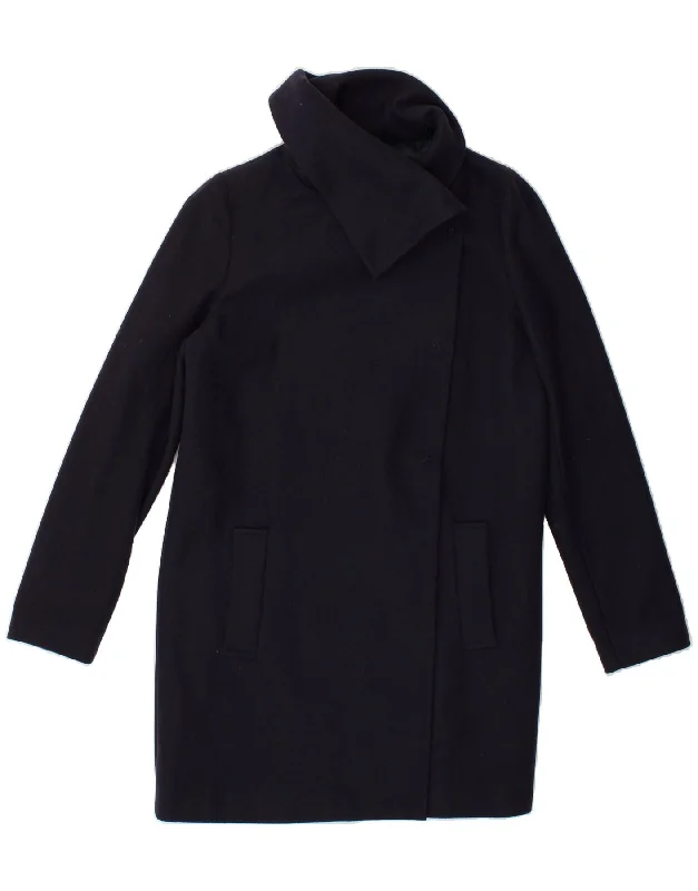 BENETTON Womens Overcoat IT 42 Medium Navy Blue Wool