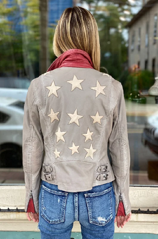 Christy Stars Leather Jacket - Light Grey