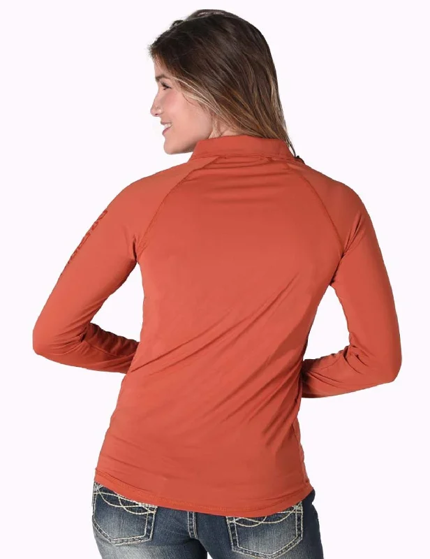 Cowgirl Tuff Womens UPF Quarter Zip Rust Nylon Softshell Jacket