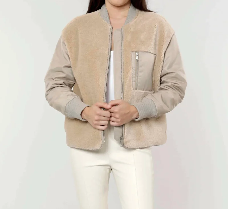 Faux Shearling Jacket In Taupe