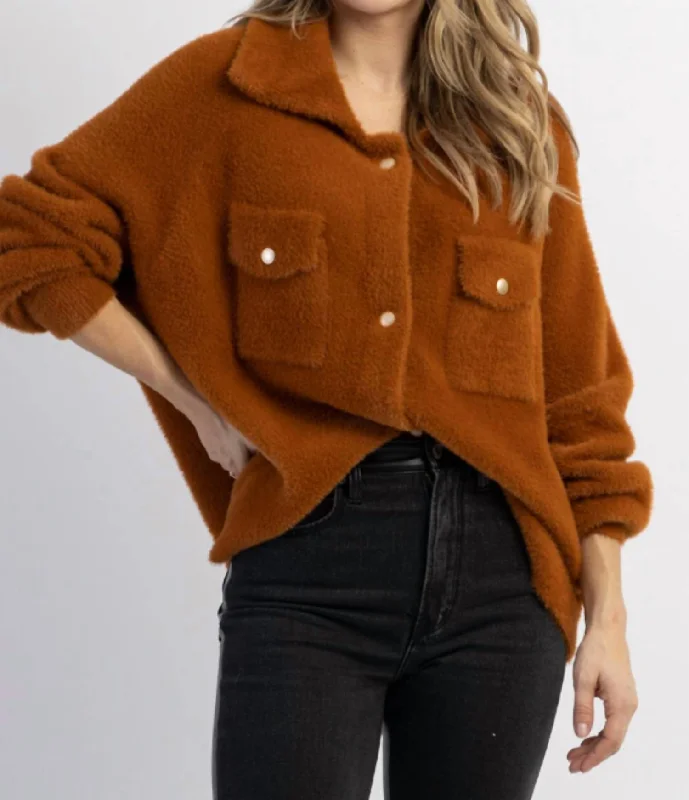 Frankie Soft Fur Shacket In Camel