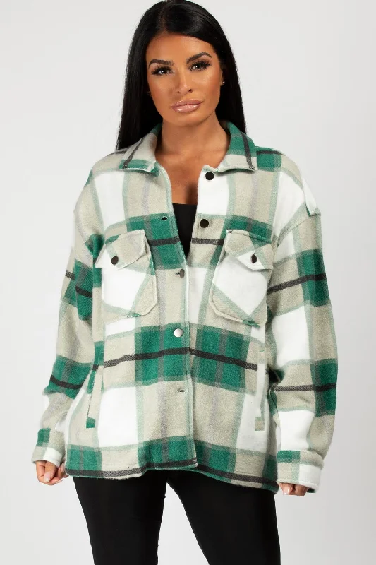 Green Check Oversized Shacket Shirt