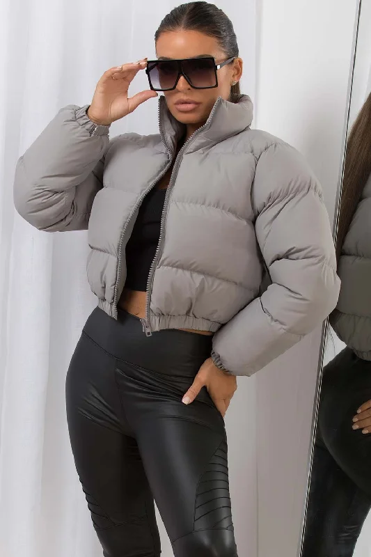 Grey Crop Puffer Jacket