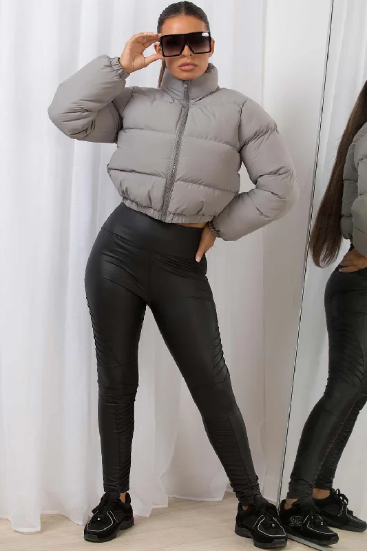 Grey Crop Puffer Jacket