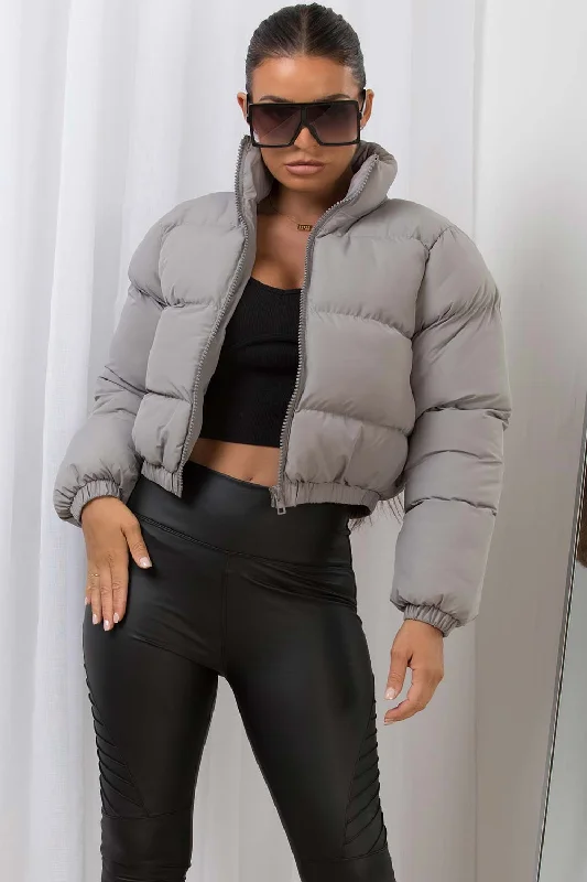 Grey Crop Puffer Jacket