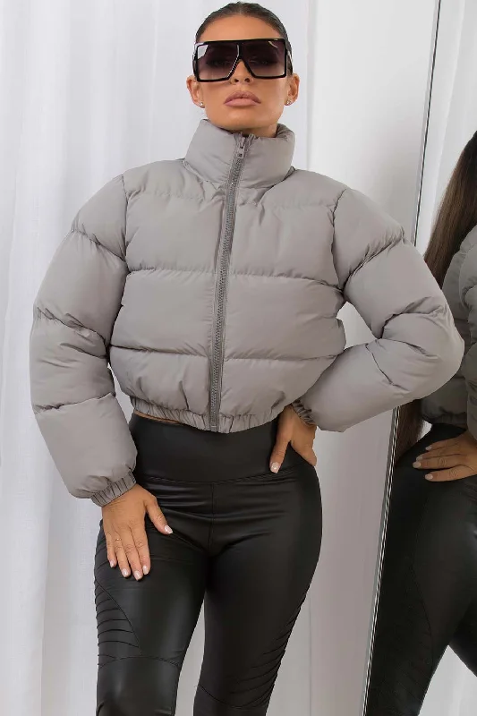 Grey Crop Puffer Jacket