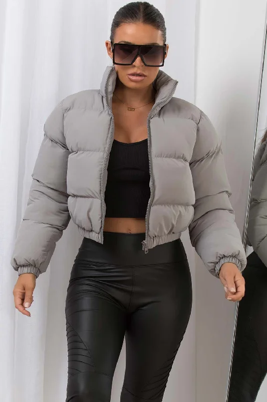 Grey Crop Puffer Jacket