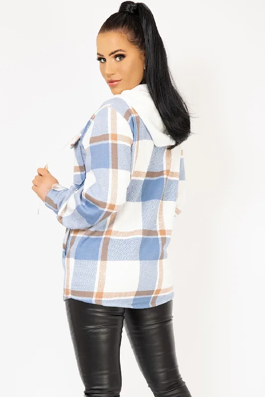 Hooded Check Shacket Sky Blue