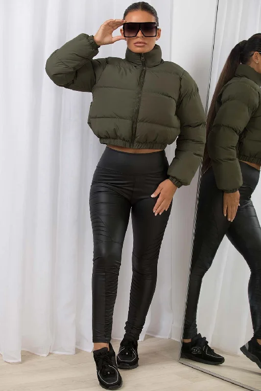 Khaki Crop Puffer Jacket