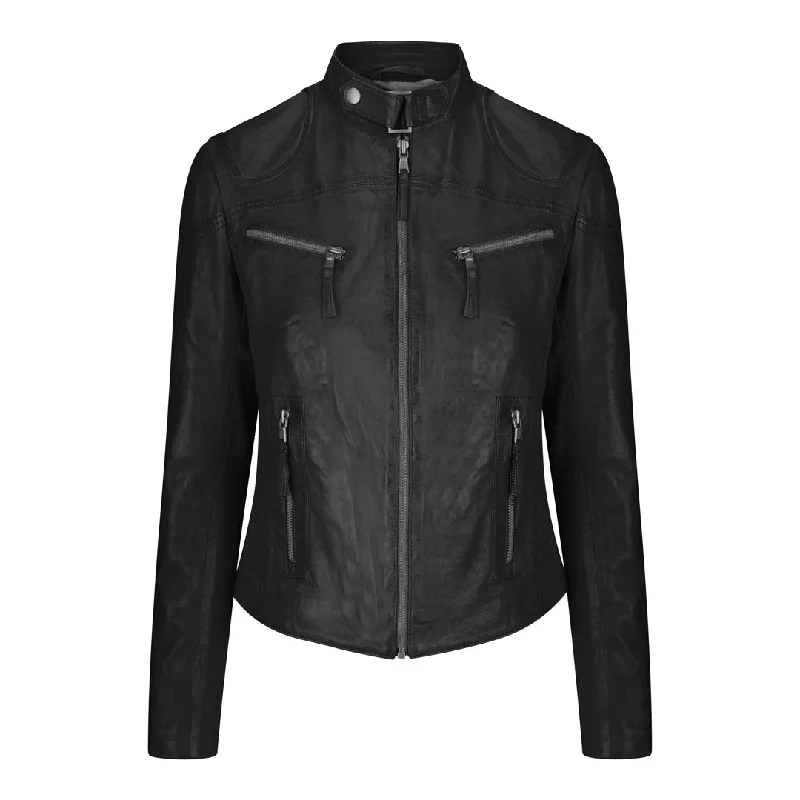 Women's Leather Fitted Biker Black Jacket