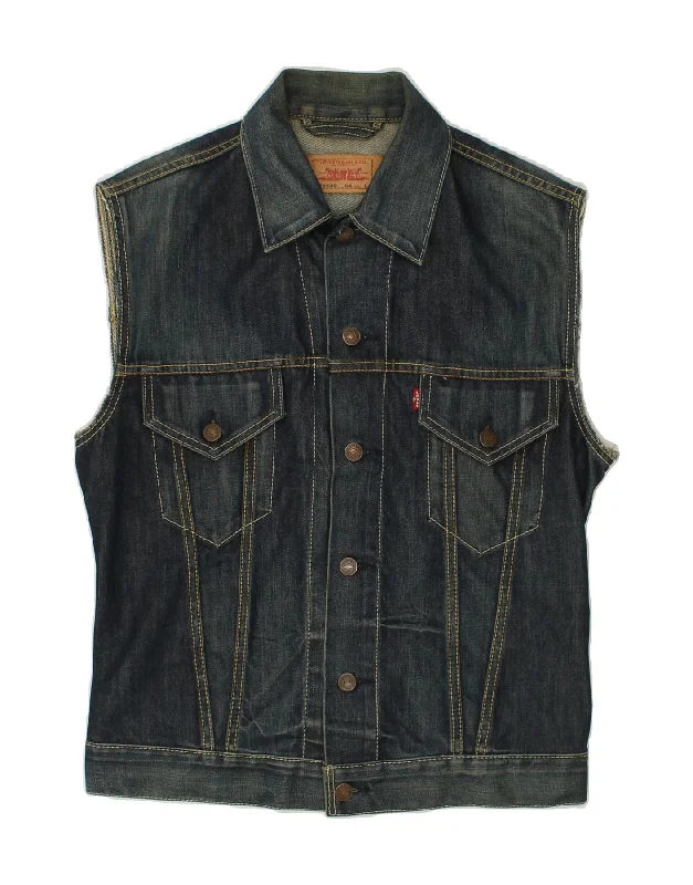 LEVI'S Womens 70500 Denim Gilet UK 16 Large Navy Blue Cotton